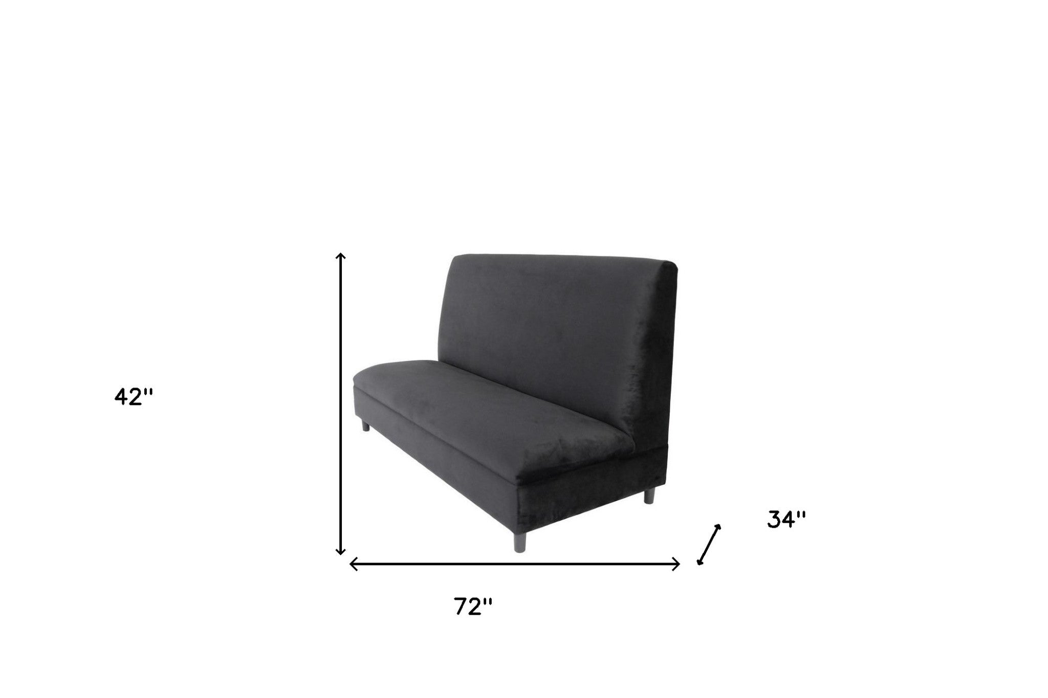 72" Black Velvet Armless Loveseat