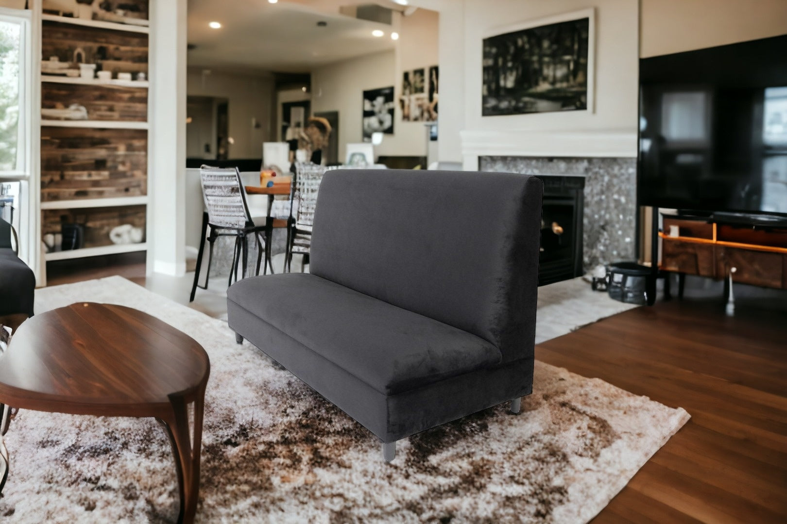 72" Black Velvet Armless Loveseat