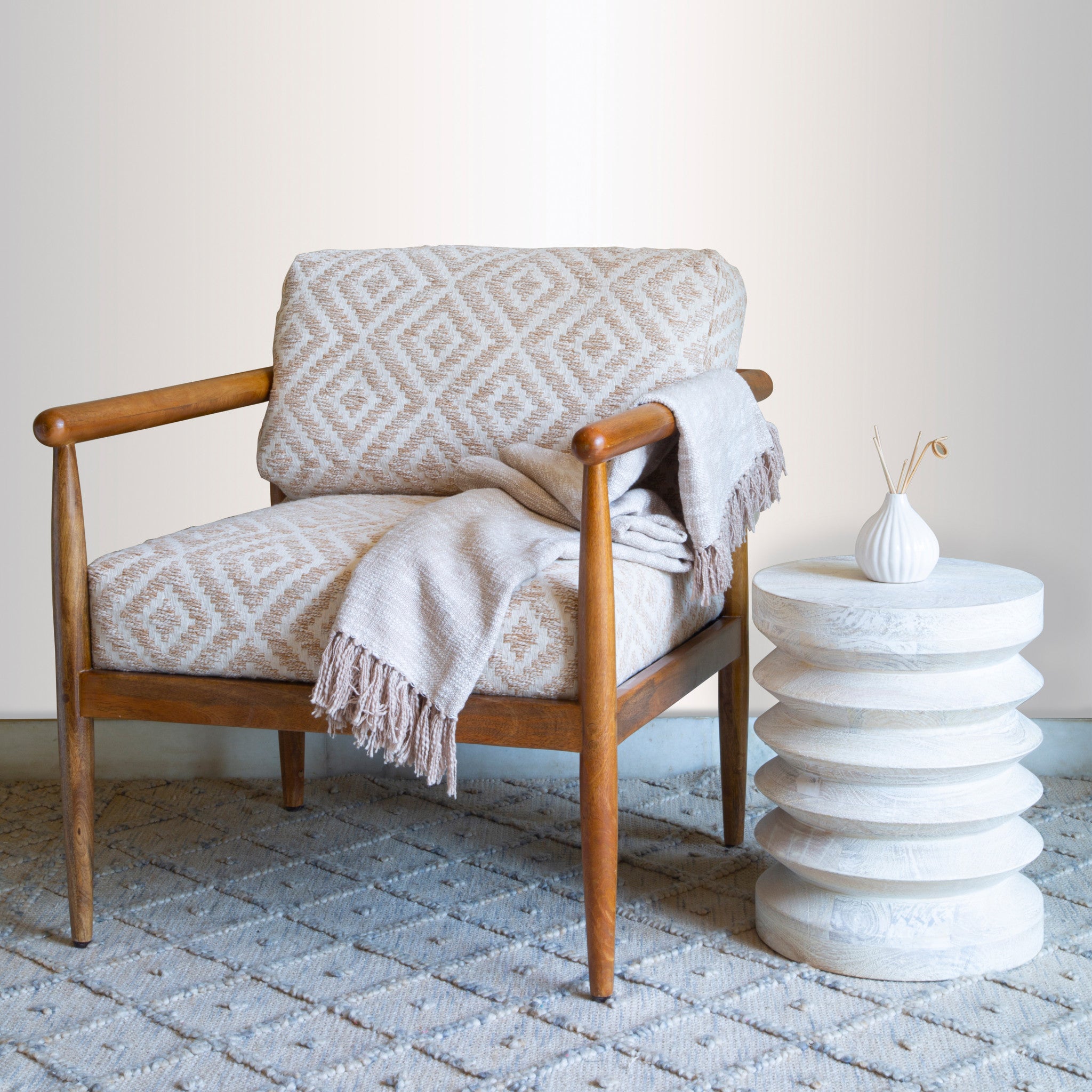 31" Beige and Brown Coastal Armchair