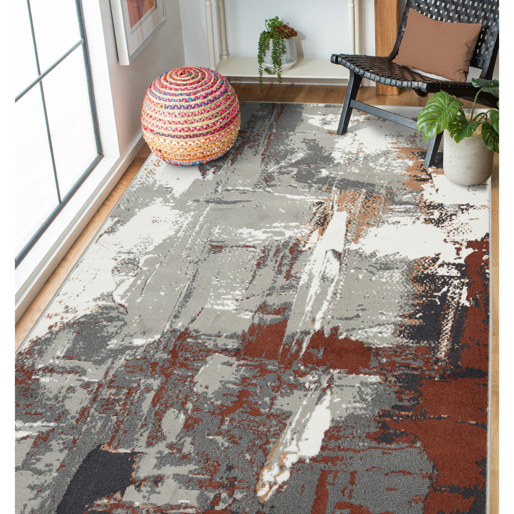 Rust Abstract Area Rug