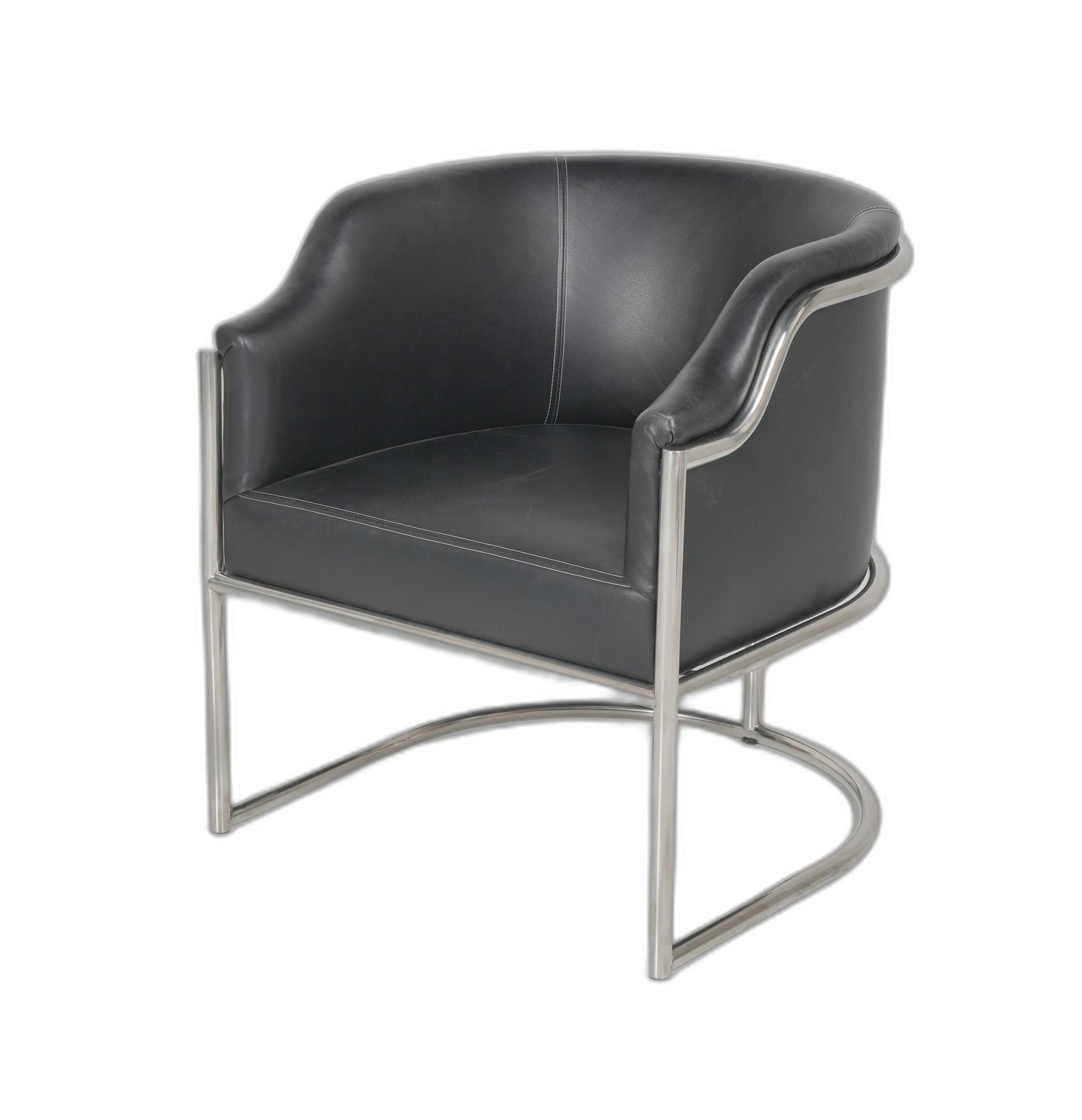 26" Charcoal Leather Curved Back Dining Chair