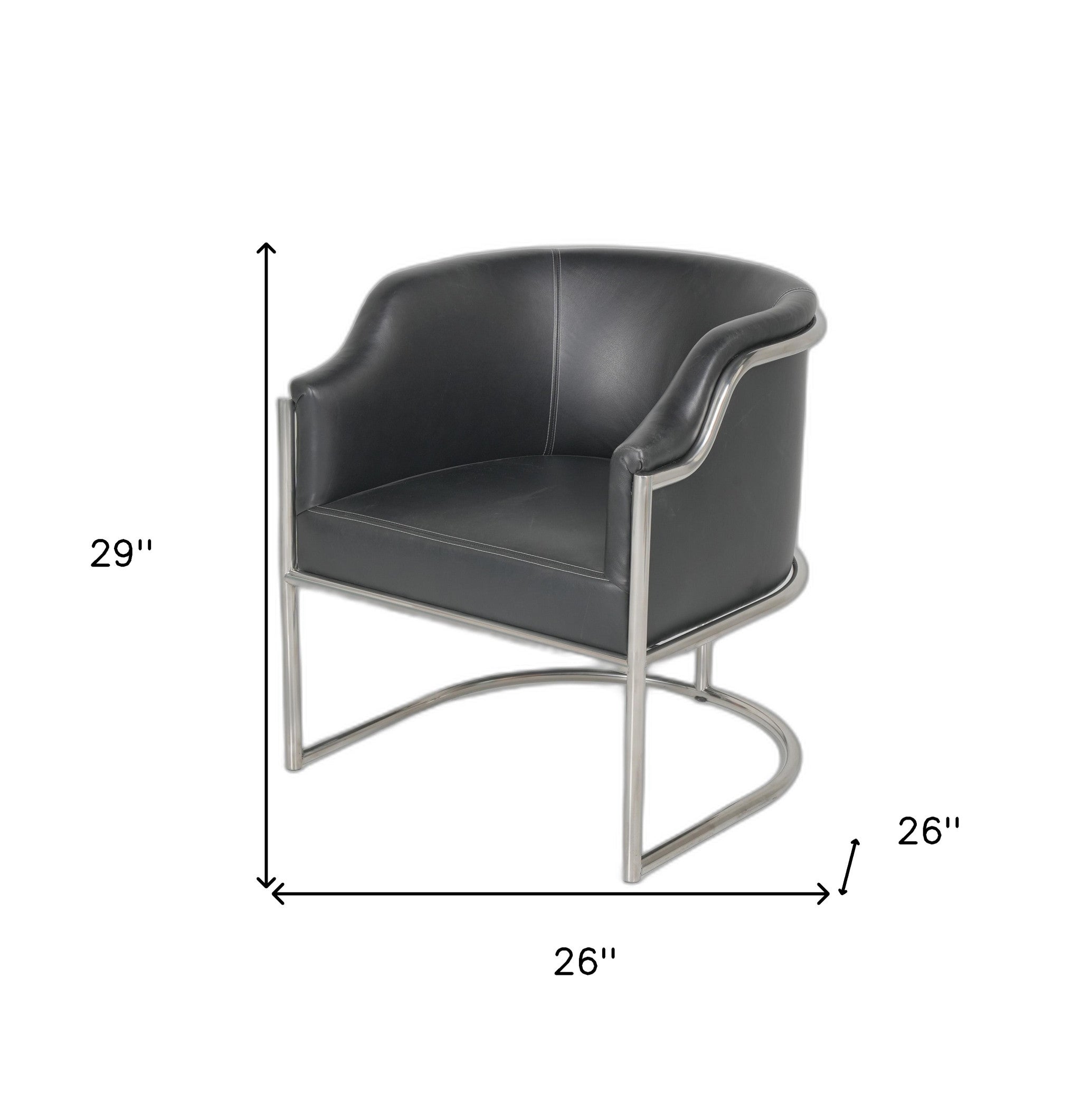 26" Charcoal Leather Curved Back Dining Chair