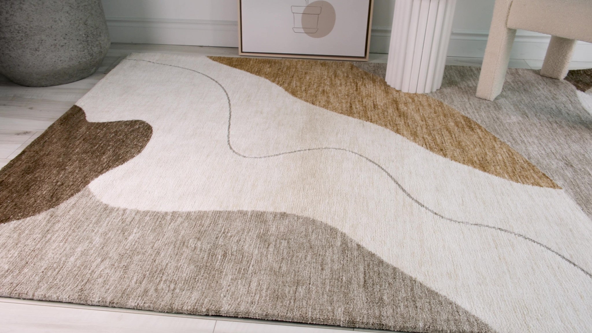 Brown, Beige and White Retro Abstract Rug