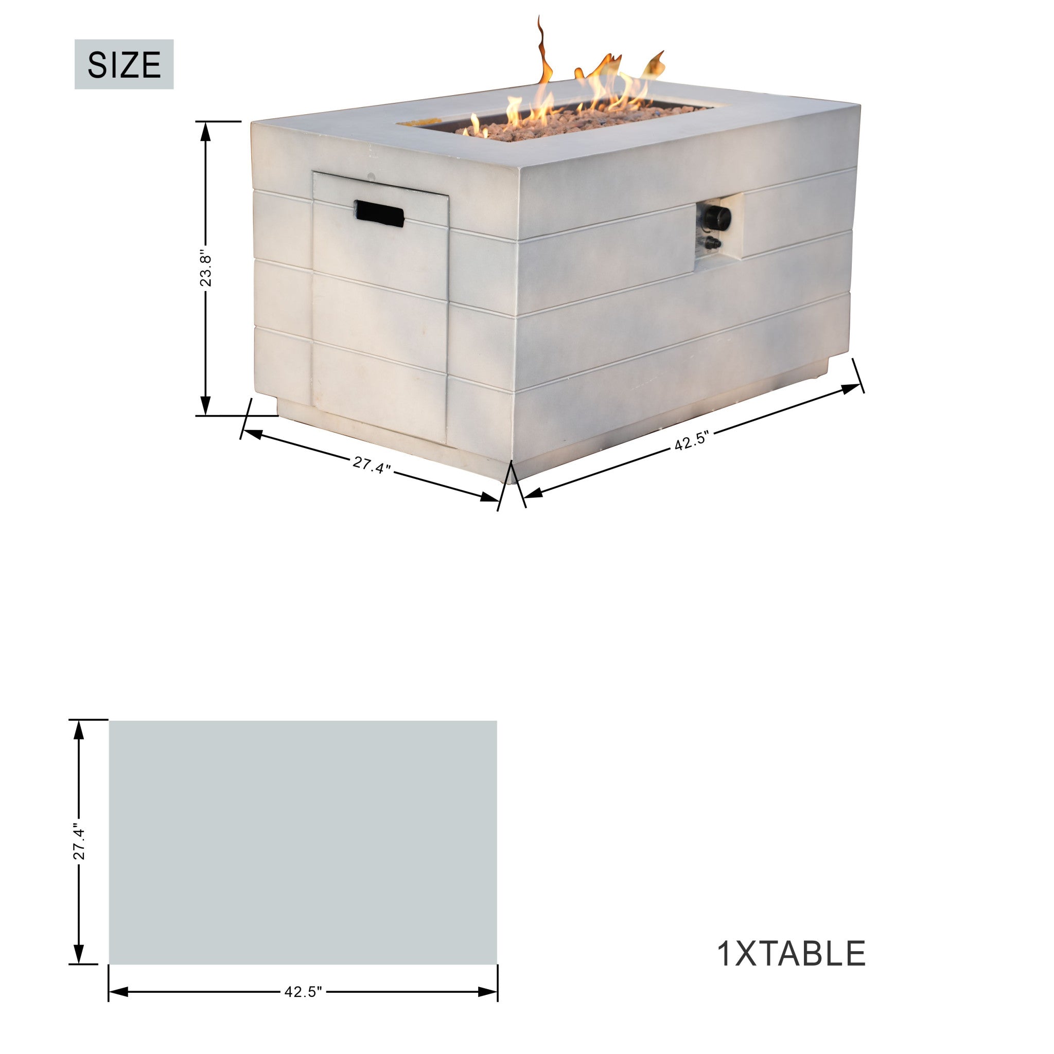 42" Gray Metal Rectangle Fire Pit