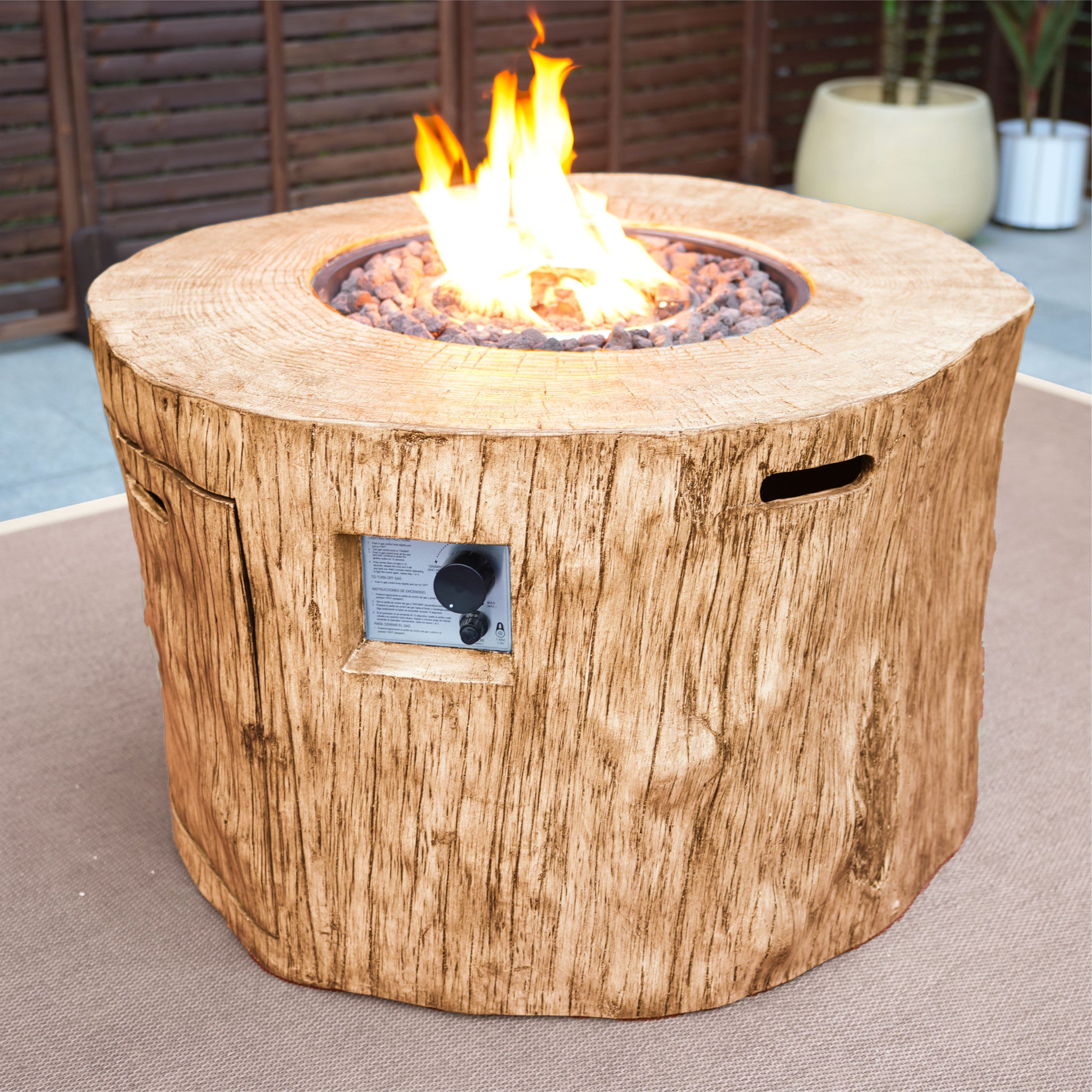 37" Brown Round Faux Wood Fire Pit