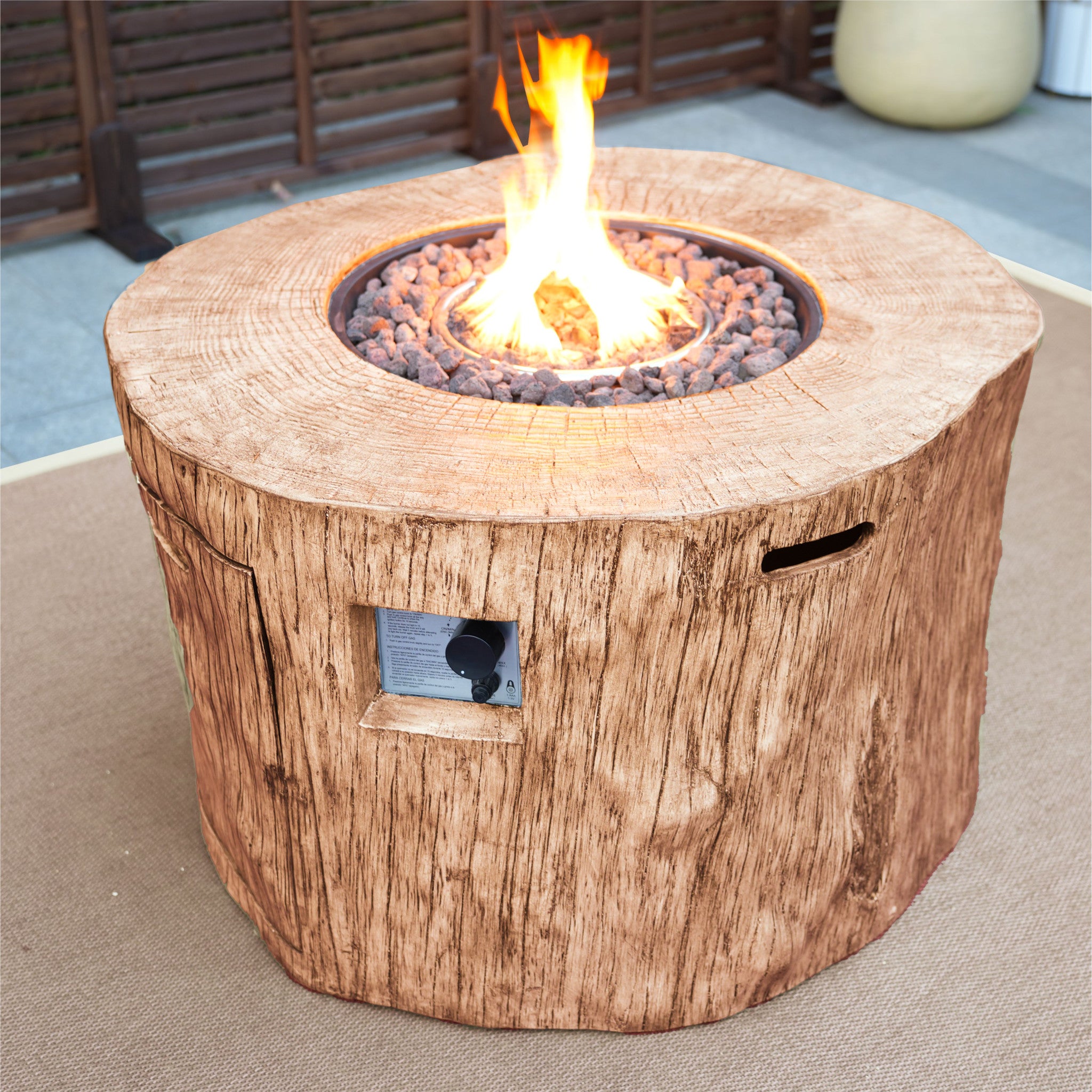 37" Brown Round Faux Wood Fire Pit