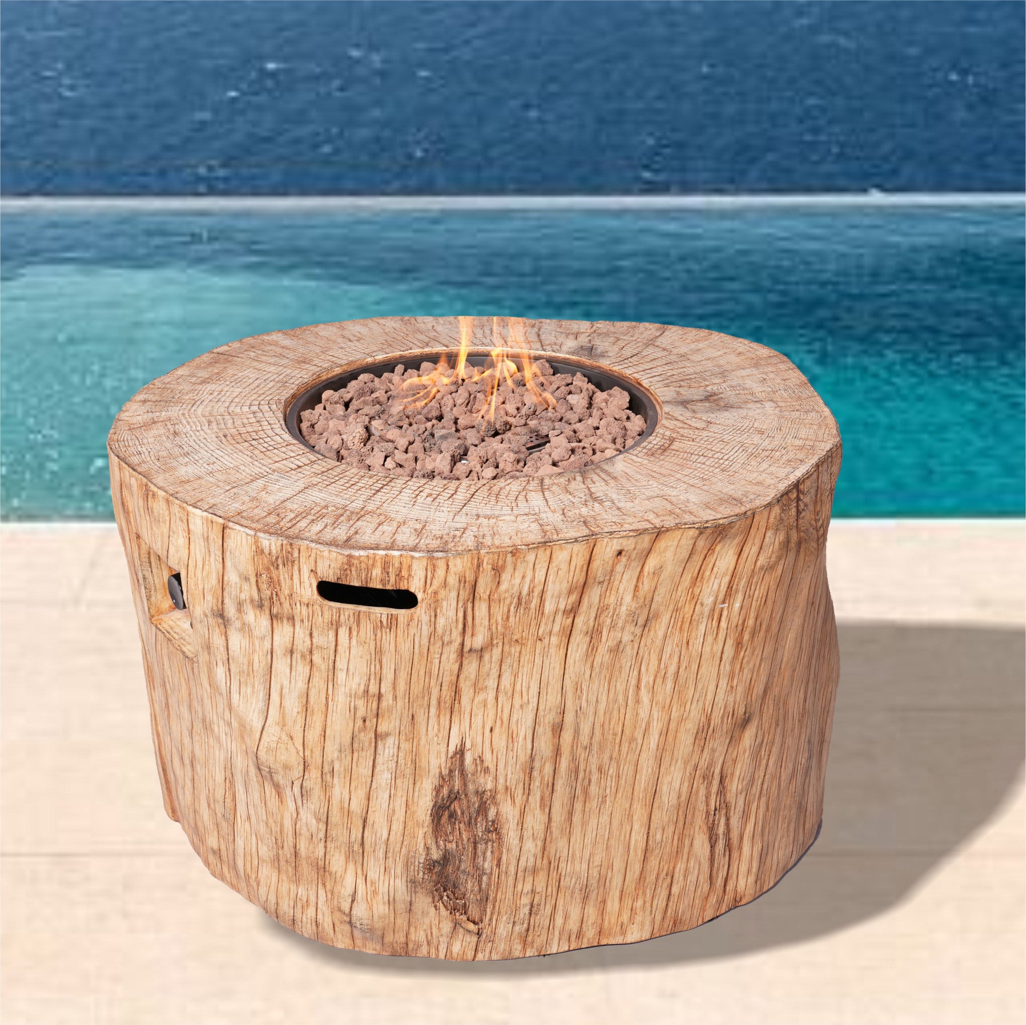 37" Brown Round Faux Wood Fire Pit