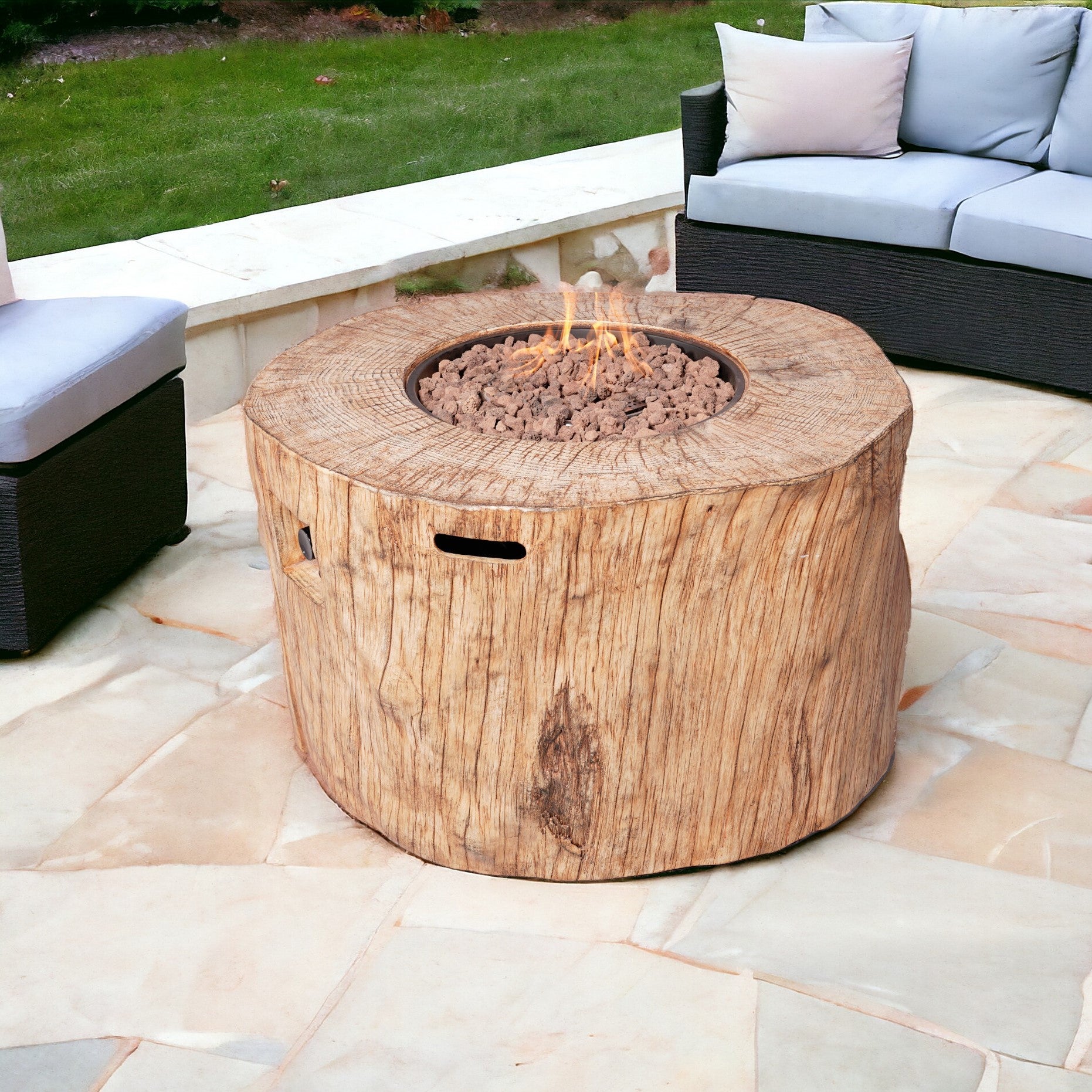 37" Brown Round Faux Wood Fire Pit