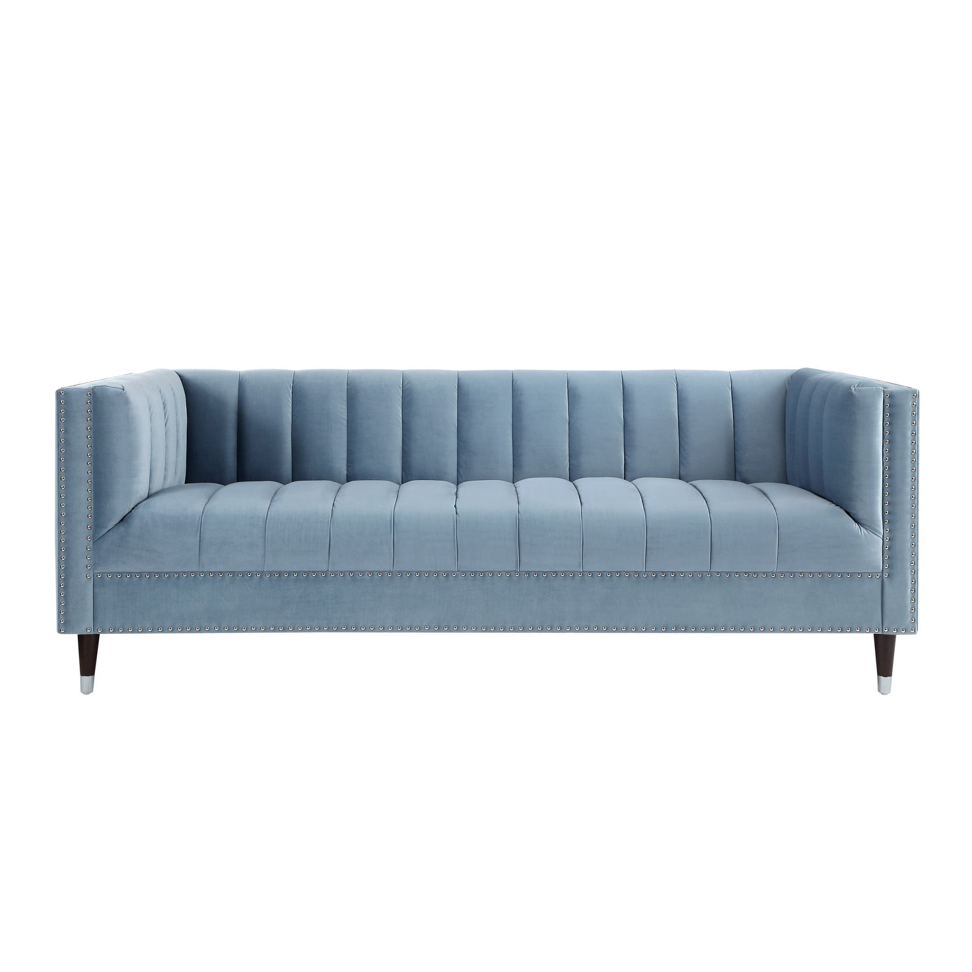 85" Slate Blue Velvet Tuxedo Sofa