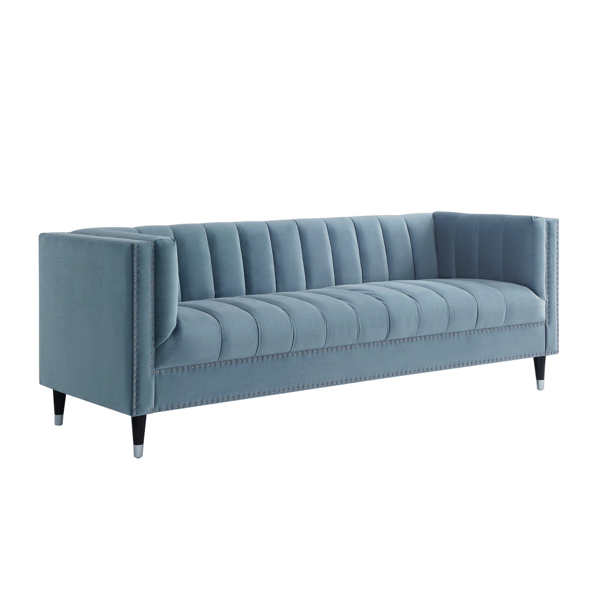 85" Slate Blue Velvet Tuxedo Sofa