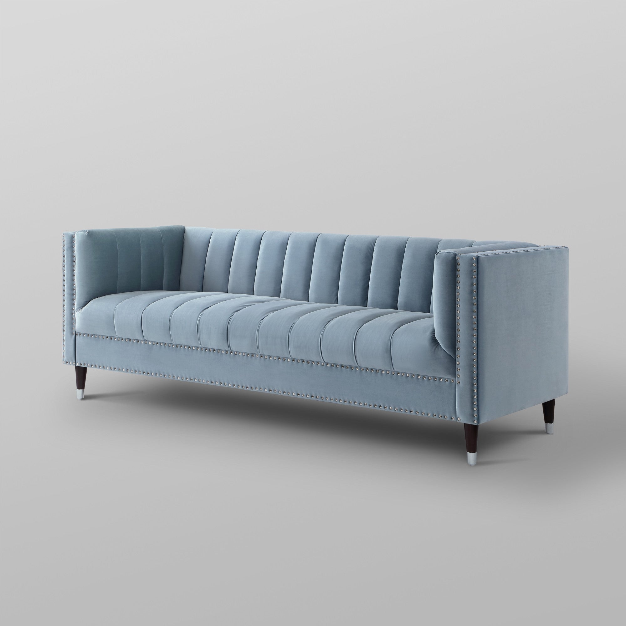 85" Slate Blue Velvet Tuxedo Sofa