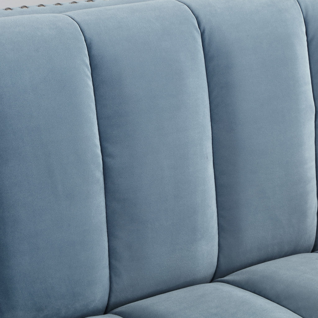 85" Slate Blue Velvet Tuxedo Sofa