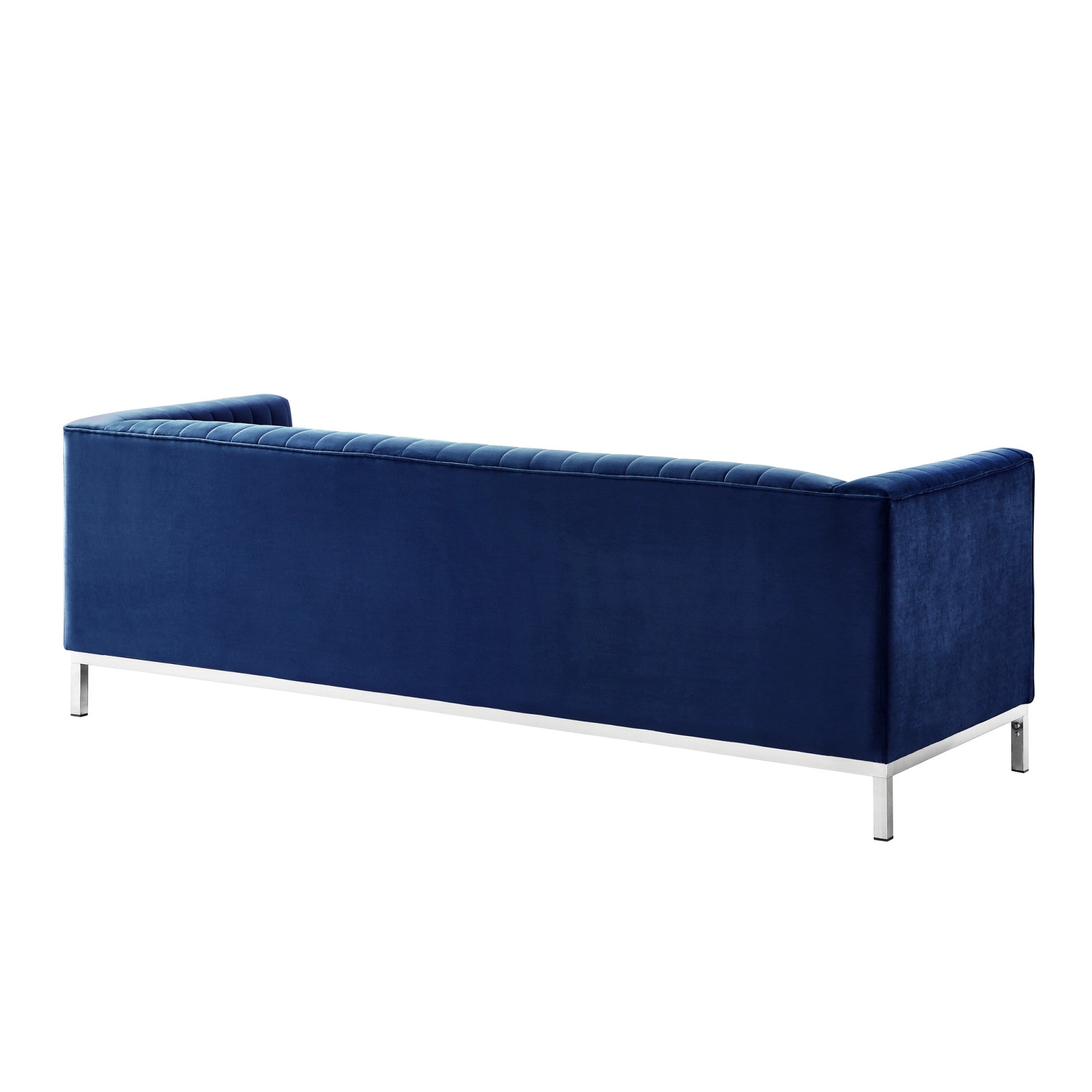 85" Blue and Silver Velvet Tuxedo Sofa