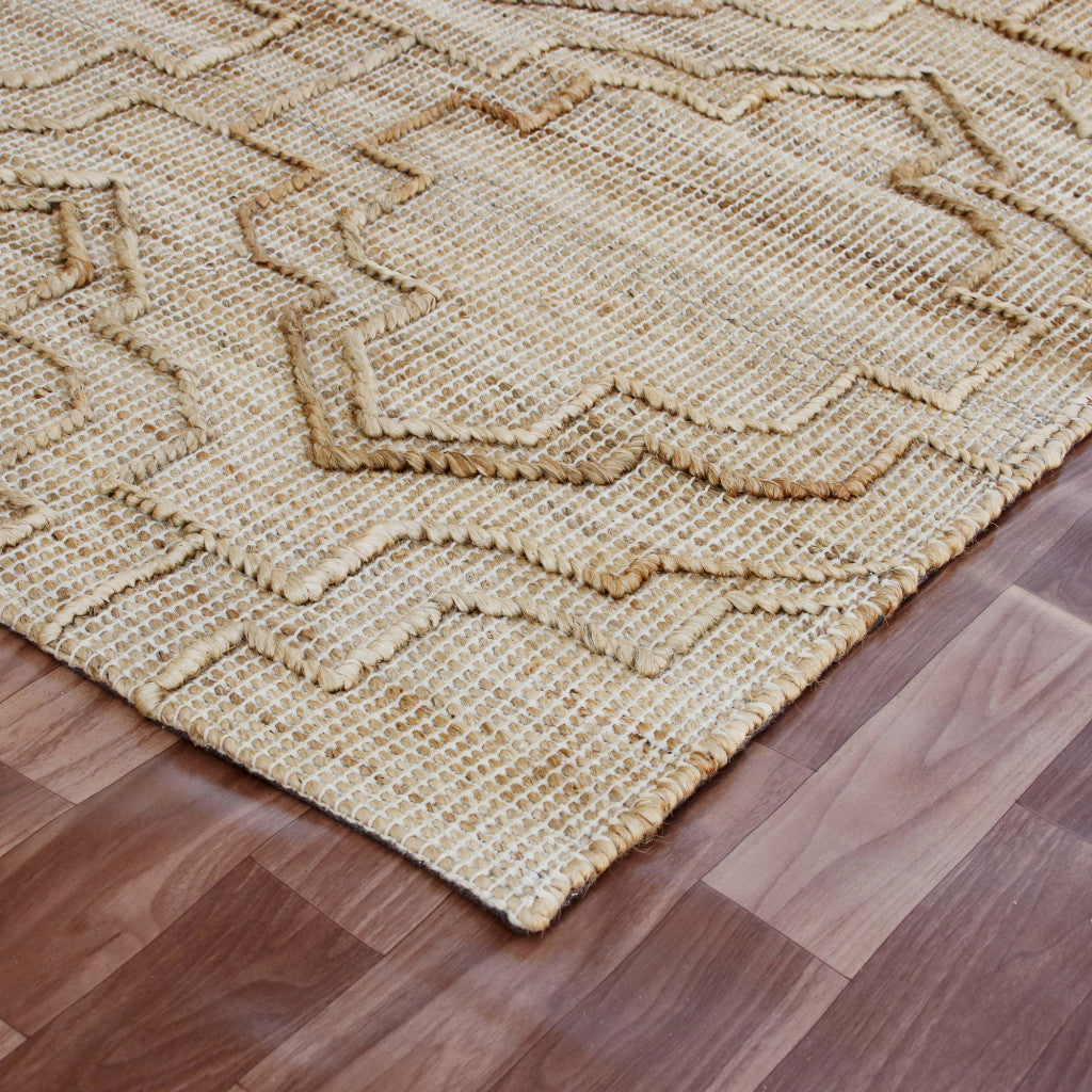 Brown and Beige Moroccan Print Jute Area Rug