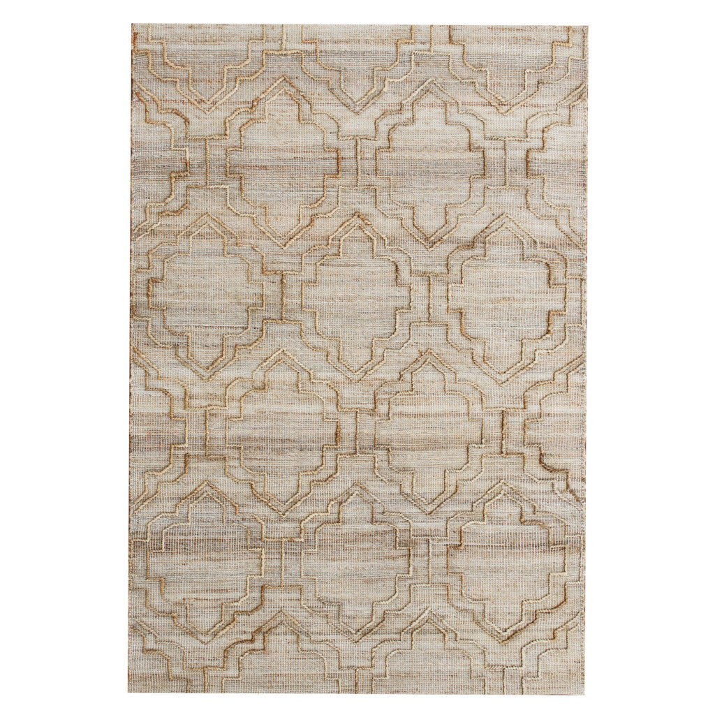 Brown and Beige Moroccan Print Jute Area Rug