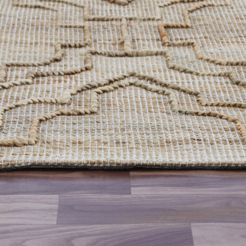 Brown and Beige Moroccan Print Jute Area Rug