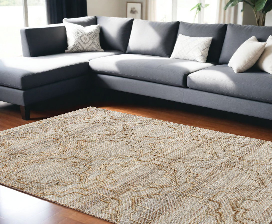 Brown and Beige Moroccan Print Jute Area Rug