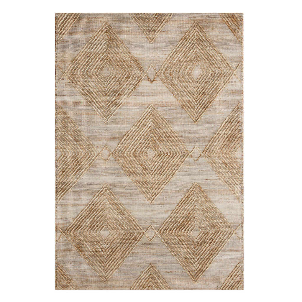 Beige and Brown Diamond Jute and Cotton Area Rug