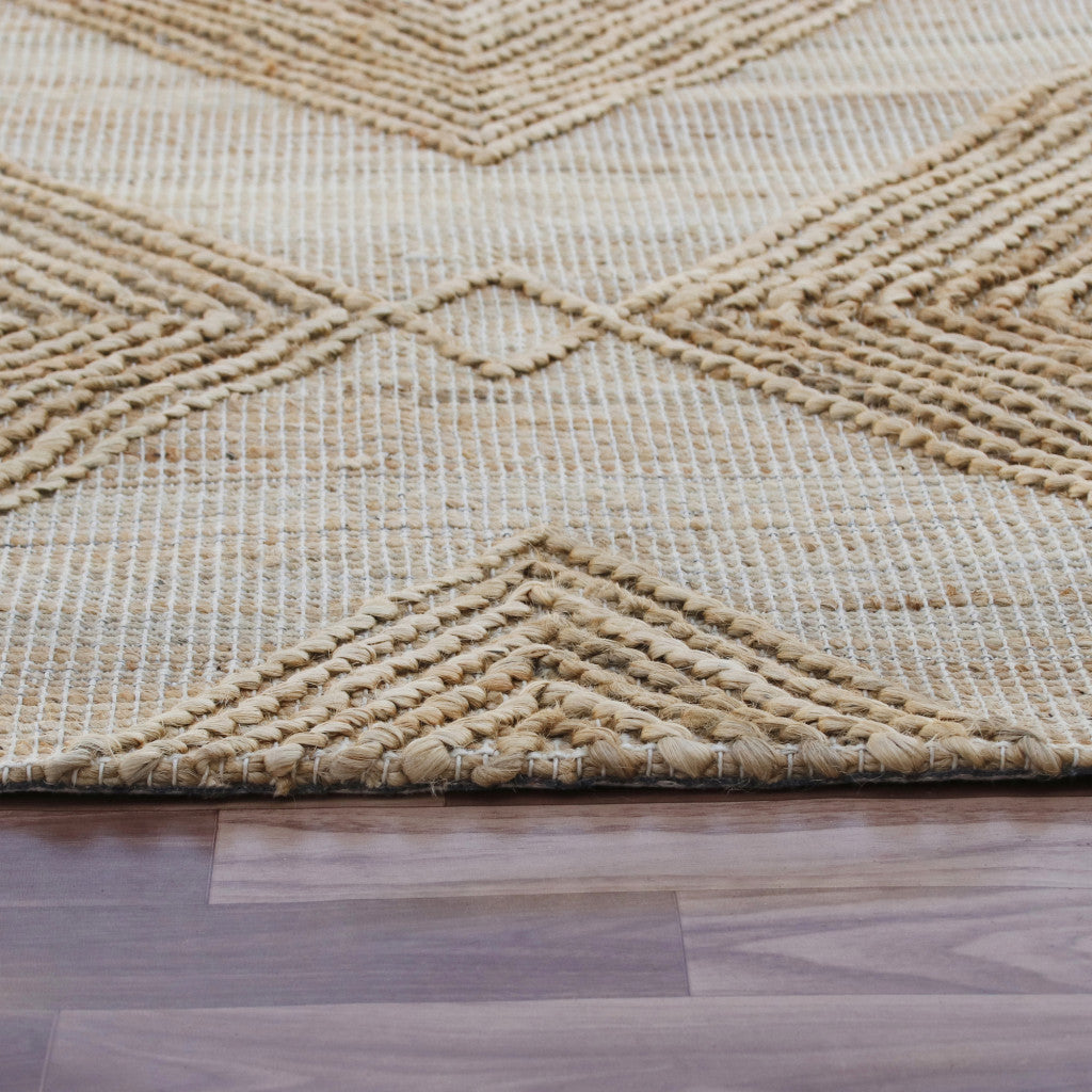 Beige and Brown Diamond Jute and Cotton Area Rug