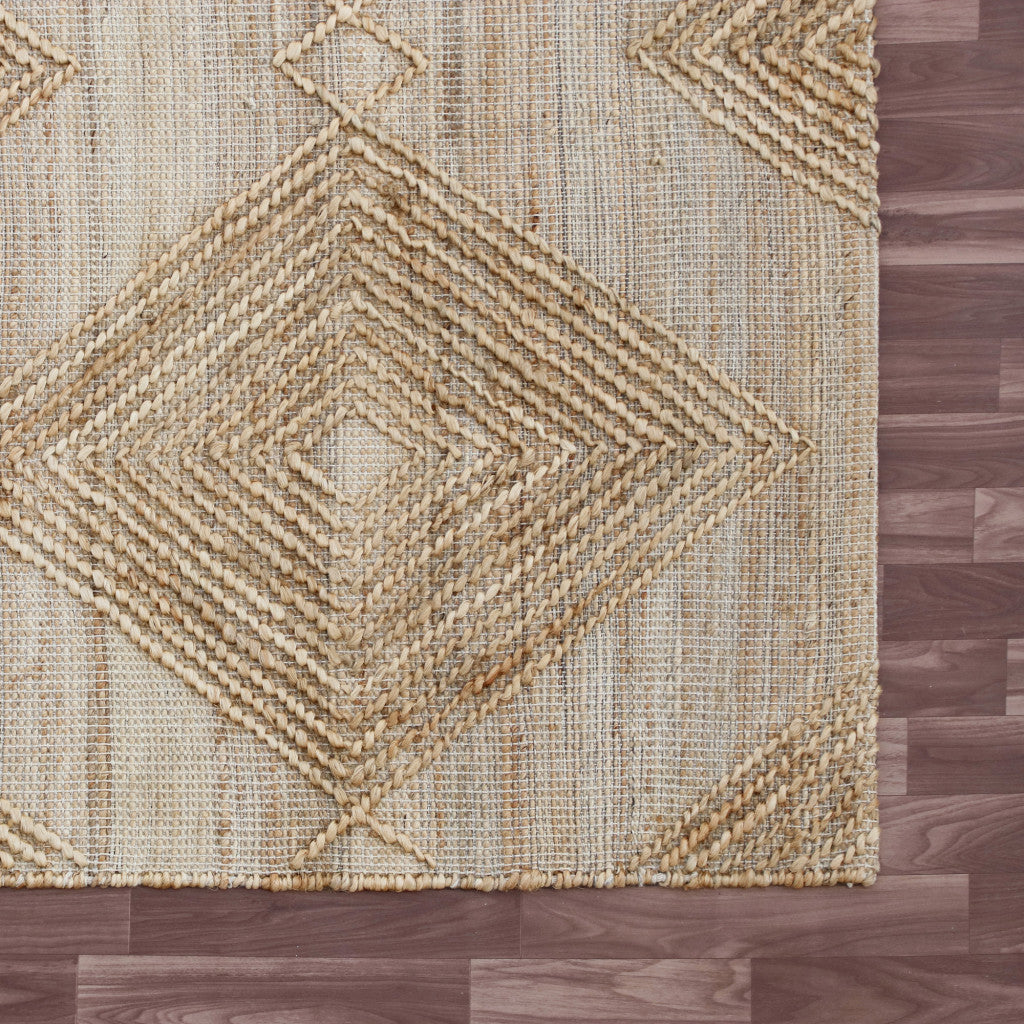 Beige and Brown Diamond Jute and Cotton Area Rug