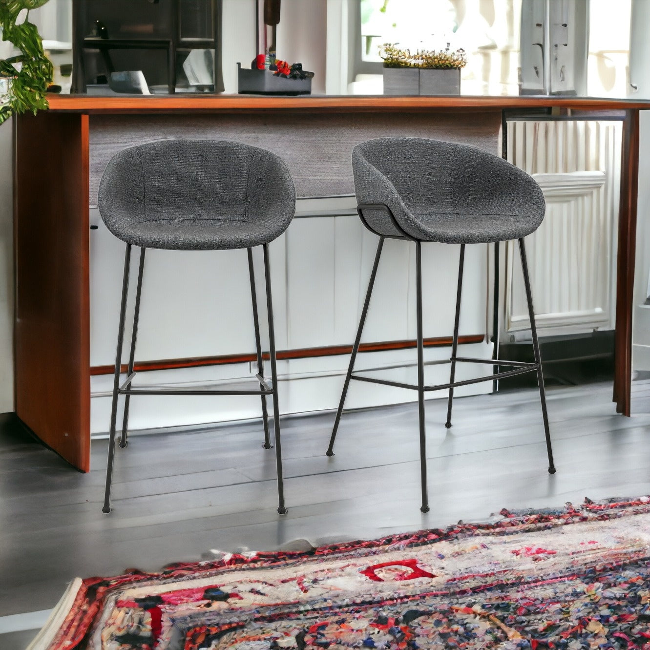 39" Set of Two Gray and Black Low Back Dining Bar Chairs