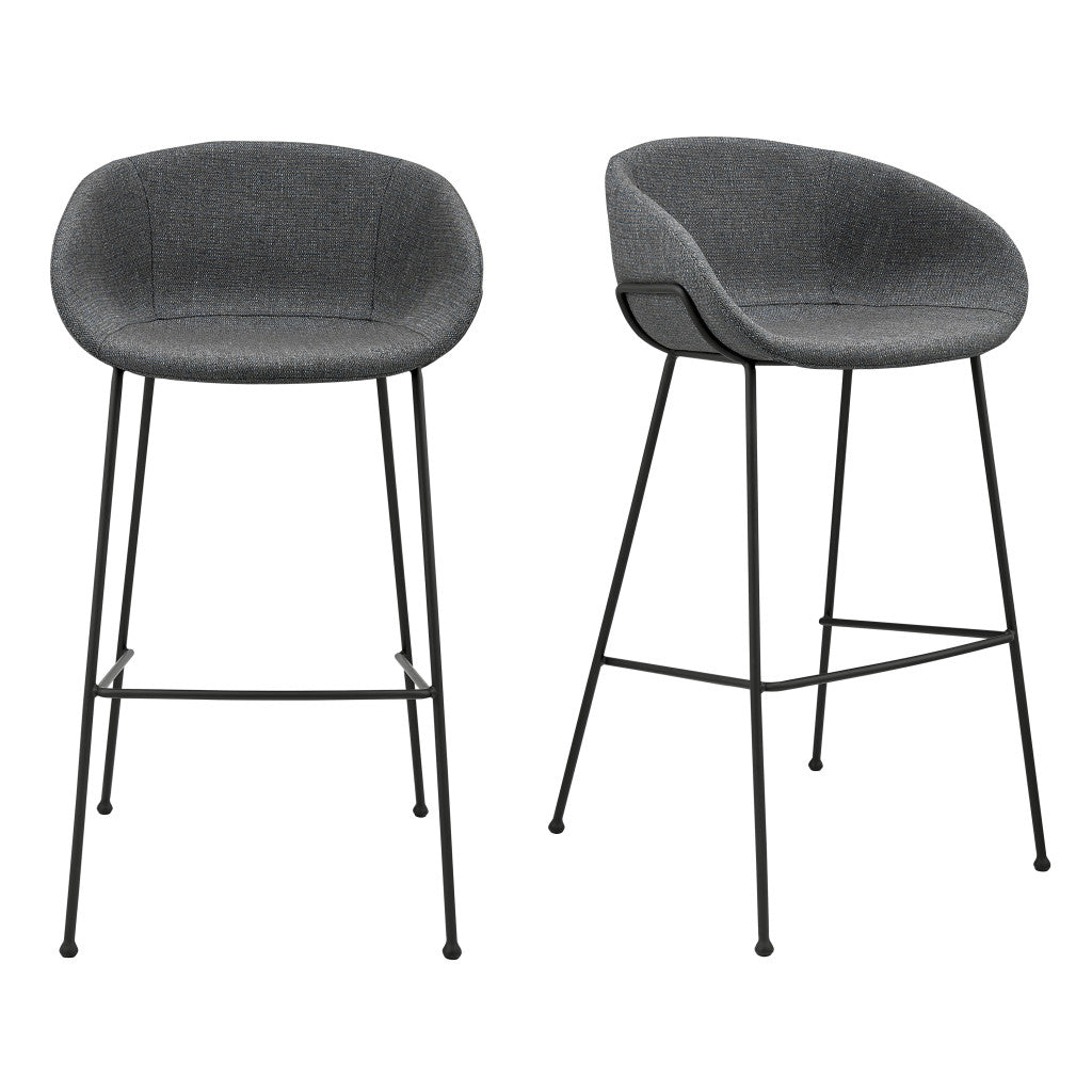 39" Set of Two Gray and Black Low Back Dining Bar Chairs