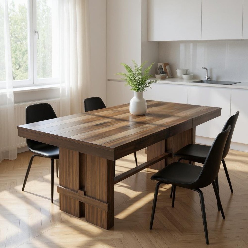 84" Dark Brown Wood Extendable Trestle Dining Table