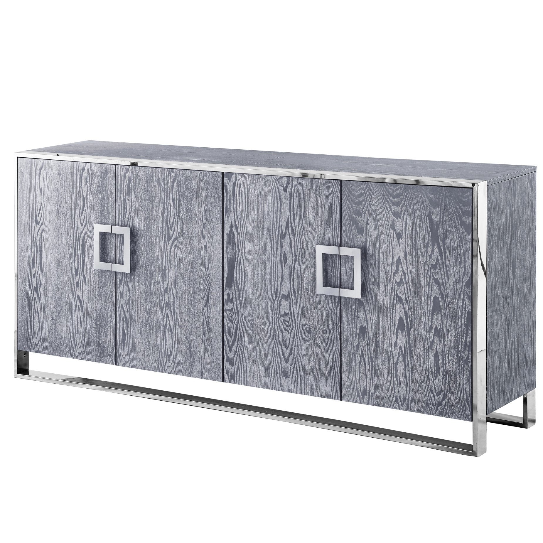 71" Wood and Chrome 4 Door Sideboard