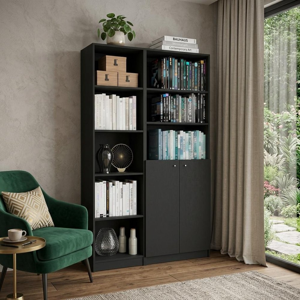 71" Black Five Tier Bookcase