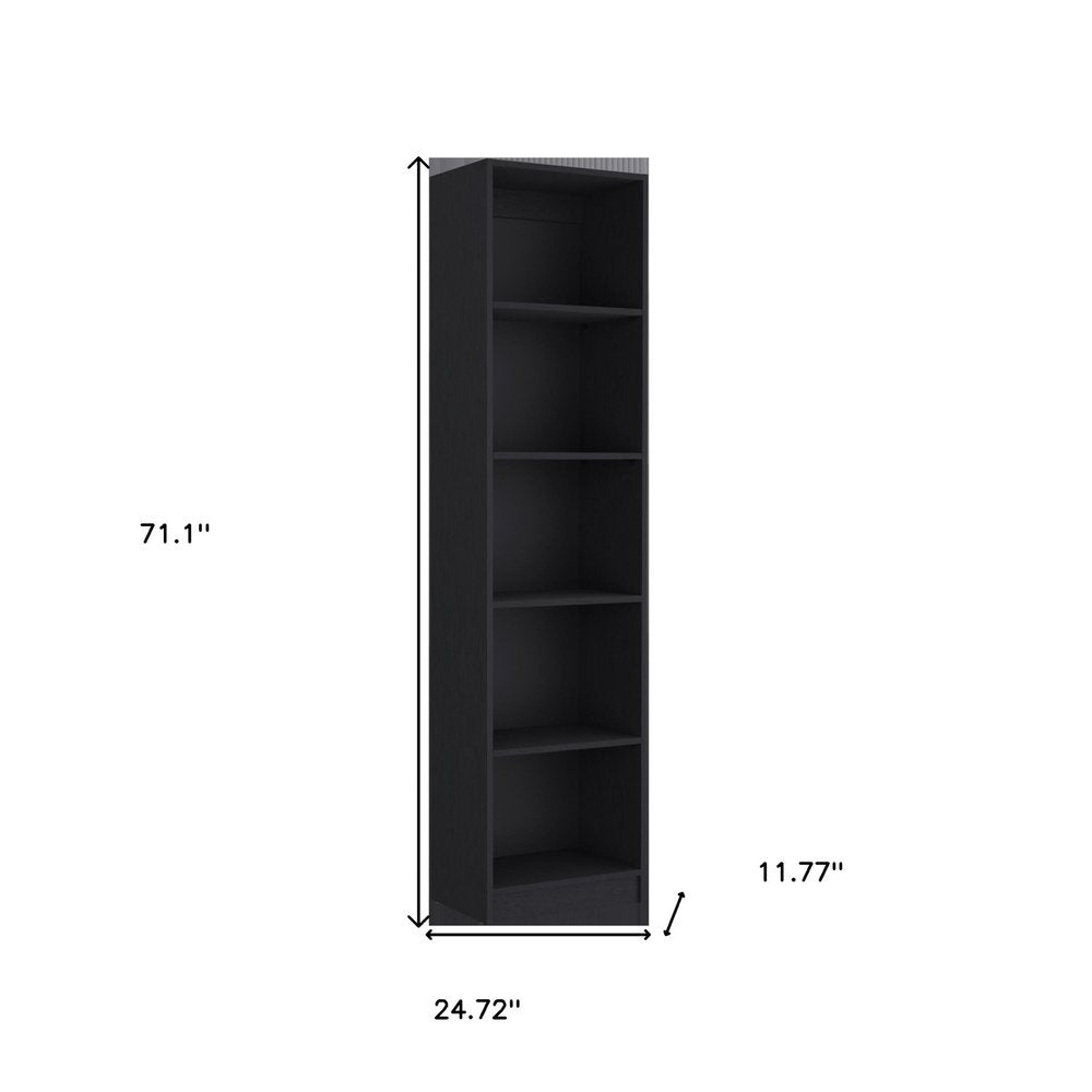 71" Black Five Tier Bookcase