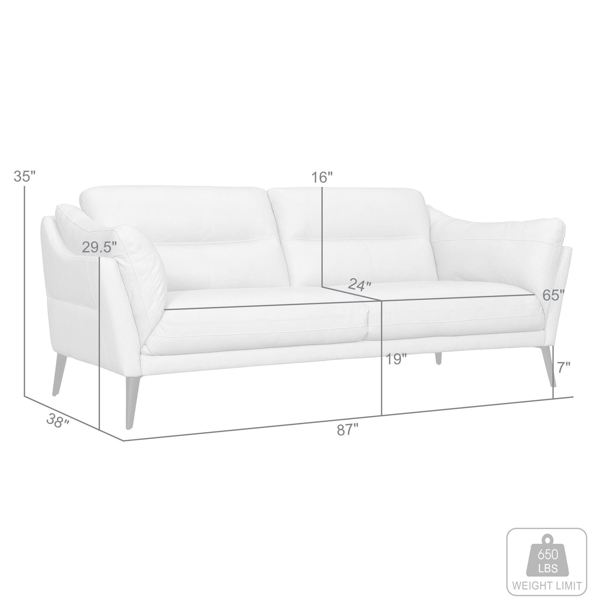 87" Flared Arm Leather Sofa