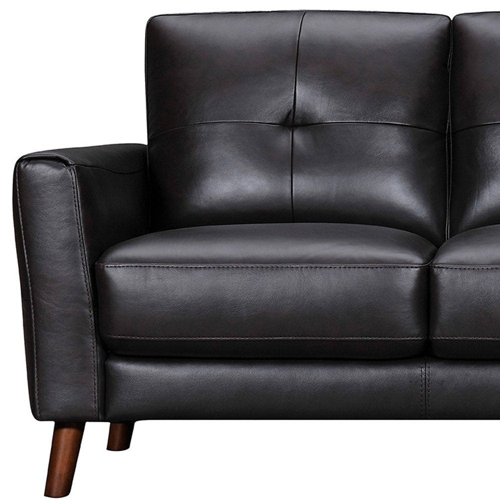 82" Black Blind Tuft Leather Sofa