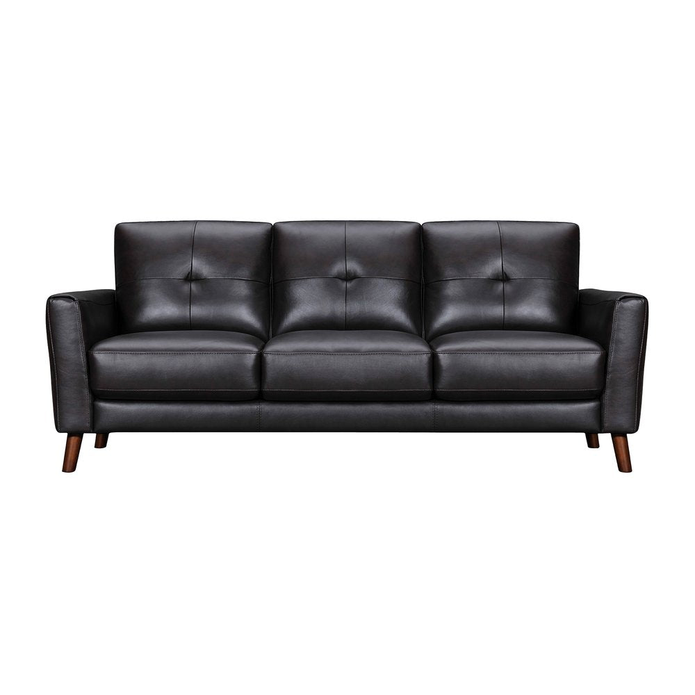 82" Black Blind Tuft Leather Sofa