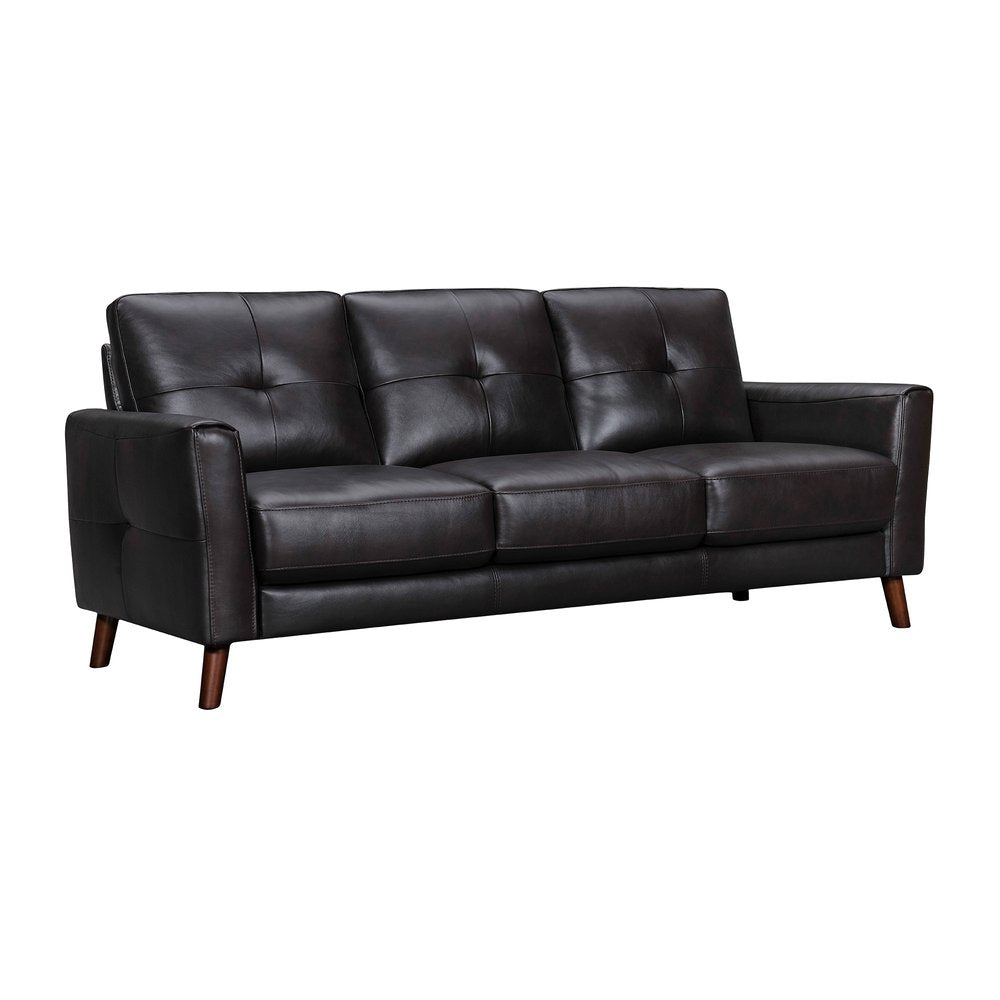 82" Black Blind Tuft Leather Sofa
