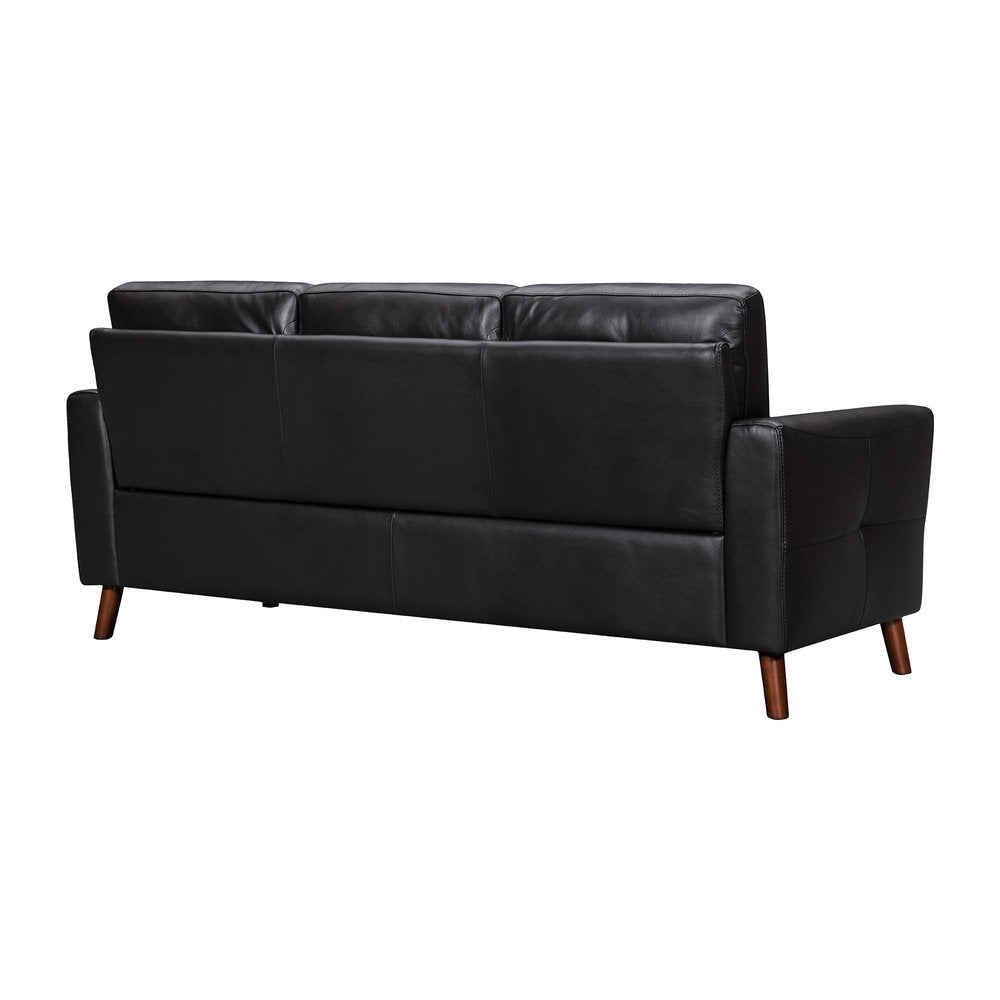 82" Black Blind Tuft Leather Sofa