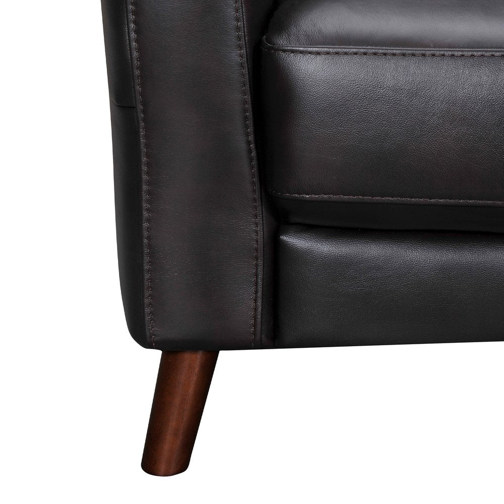 82" Black Blind Tuft Leather Sofa