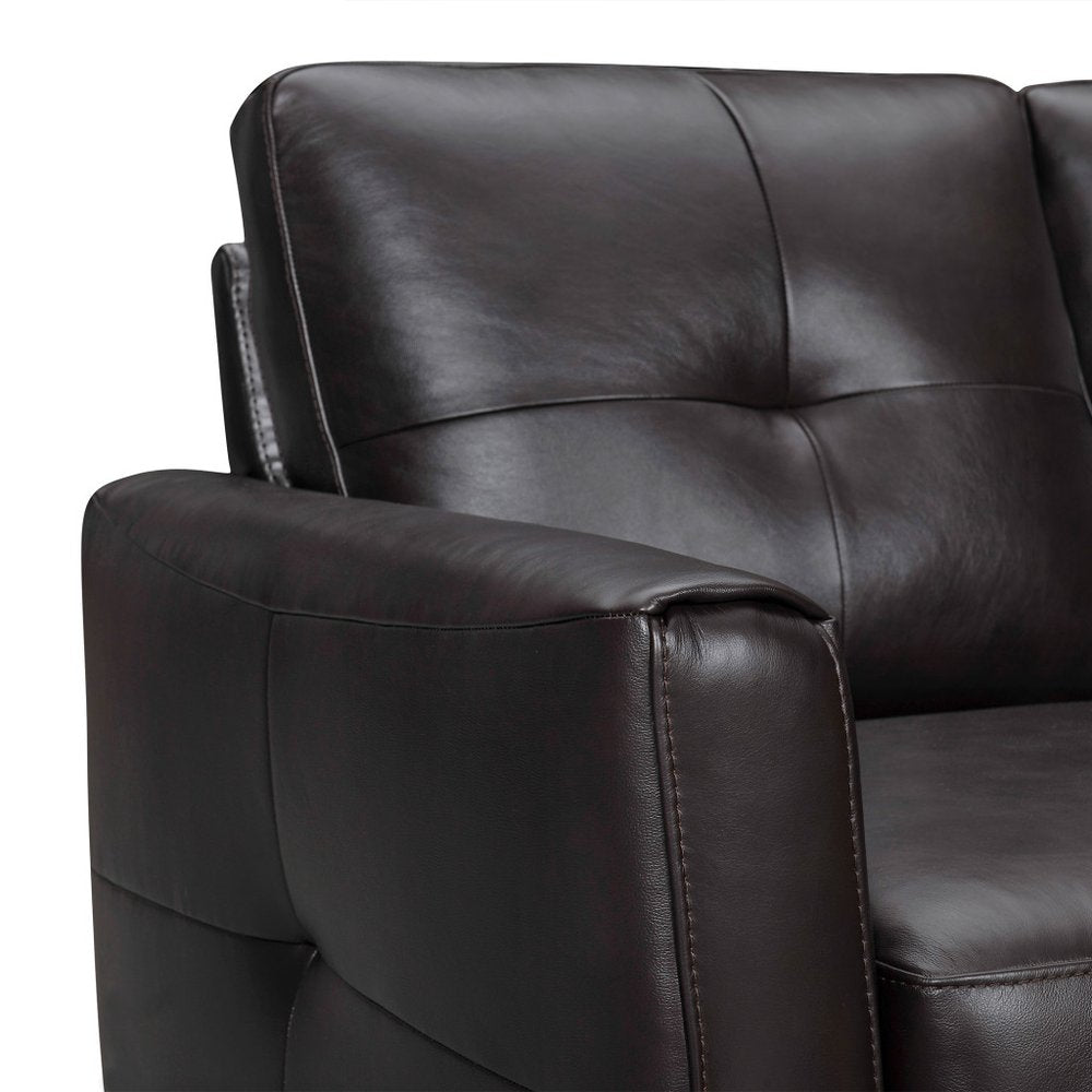 82" Black Blind Tuft Leather Sofa