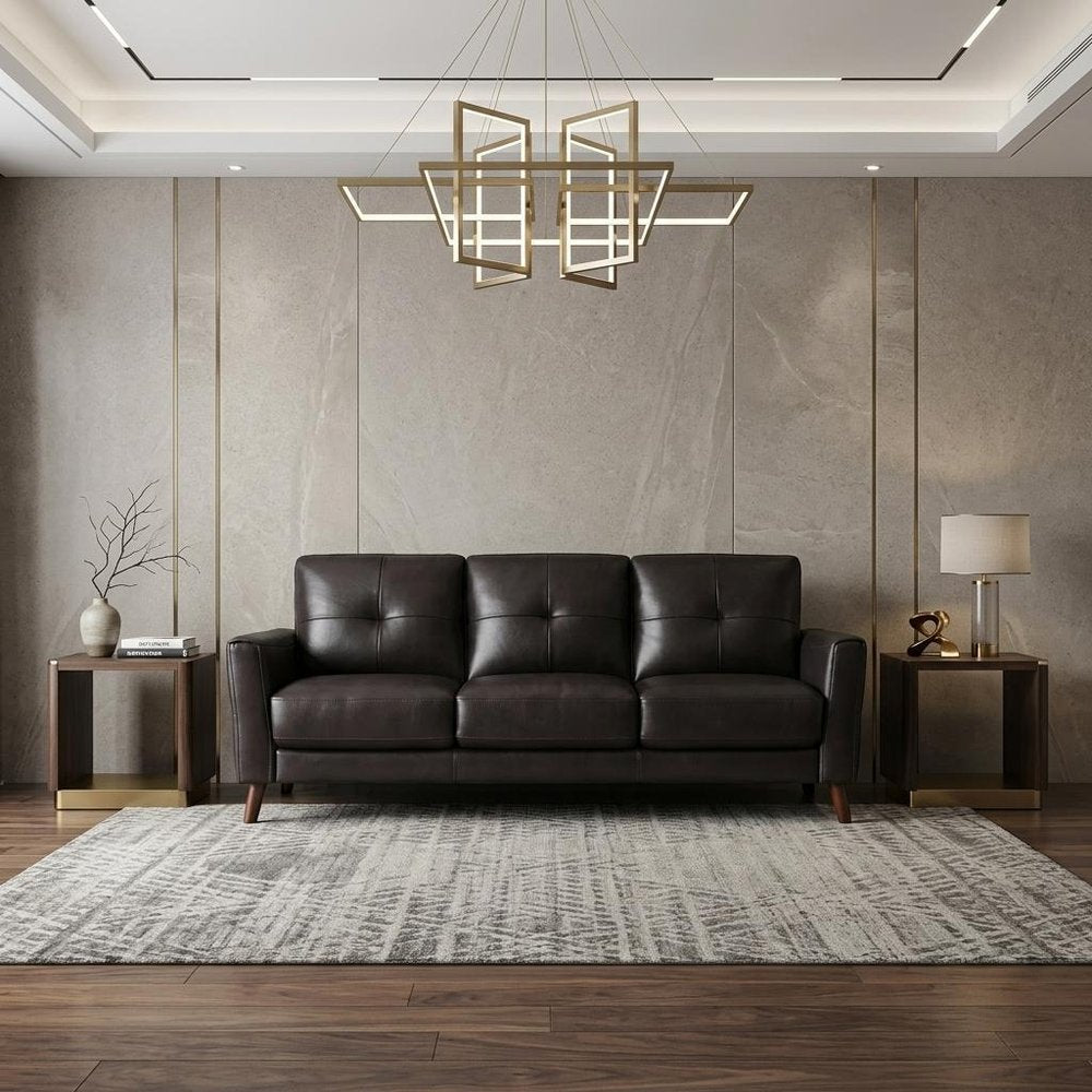 82" Black Blind Tuft Leather Sofa