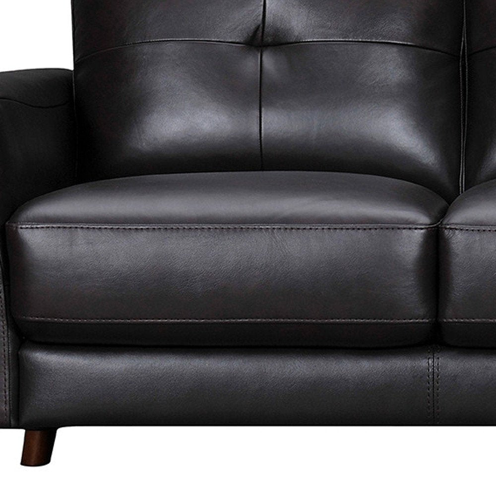 82" Black Blind Tuft Leather Sofa