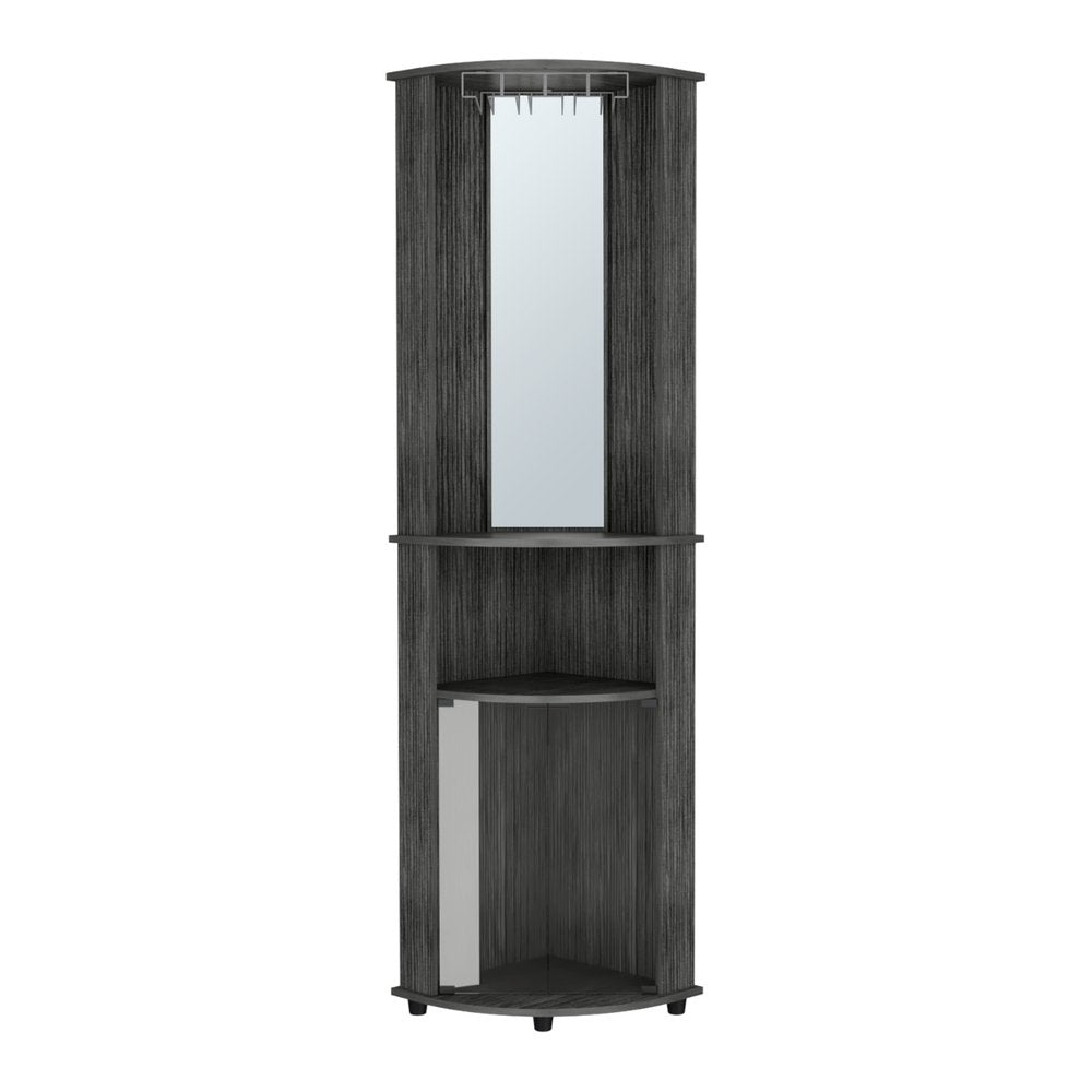 75" Charcoal Ribbed Wood Corner Bar Cabinet