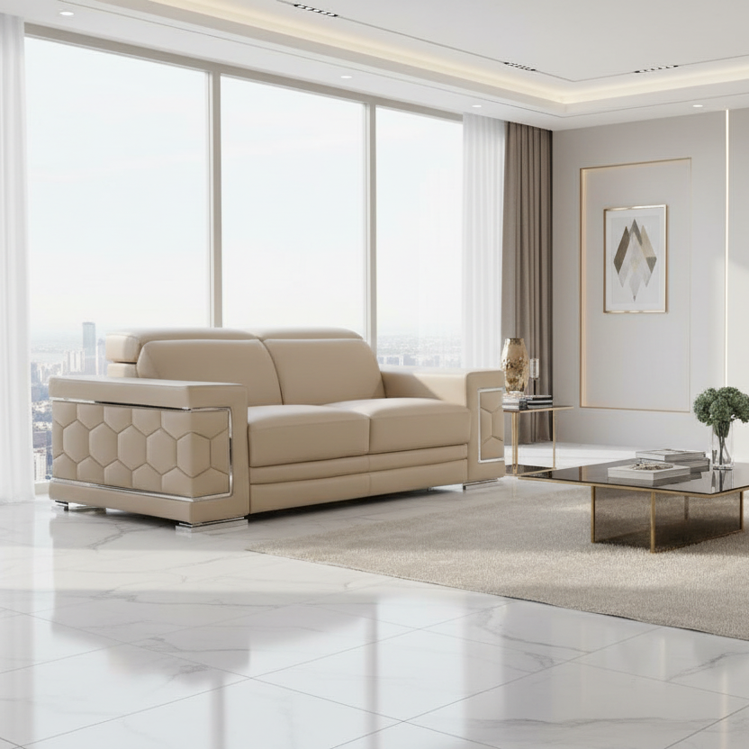 71" Geometric Leather Loveseat