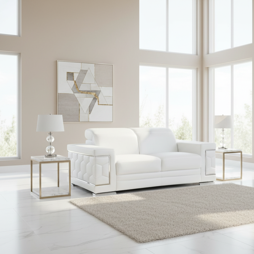 71" Geometric Leather Loveseat
