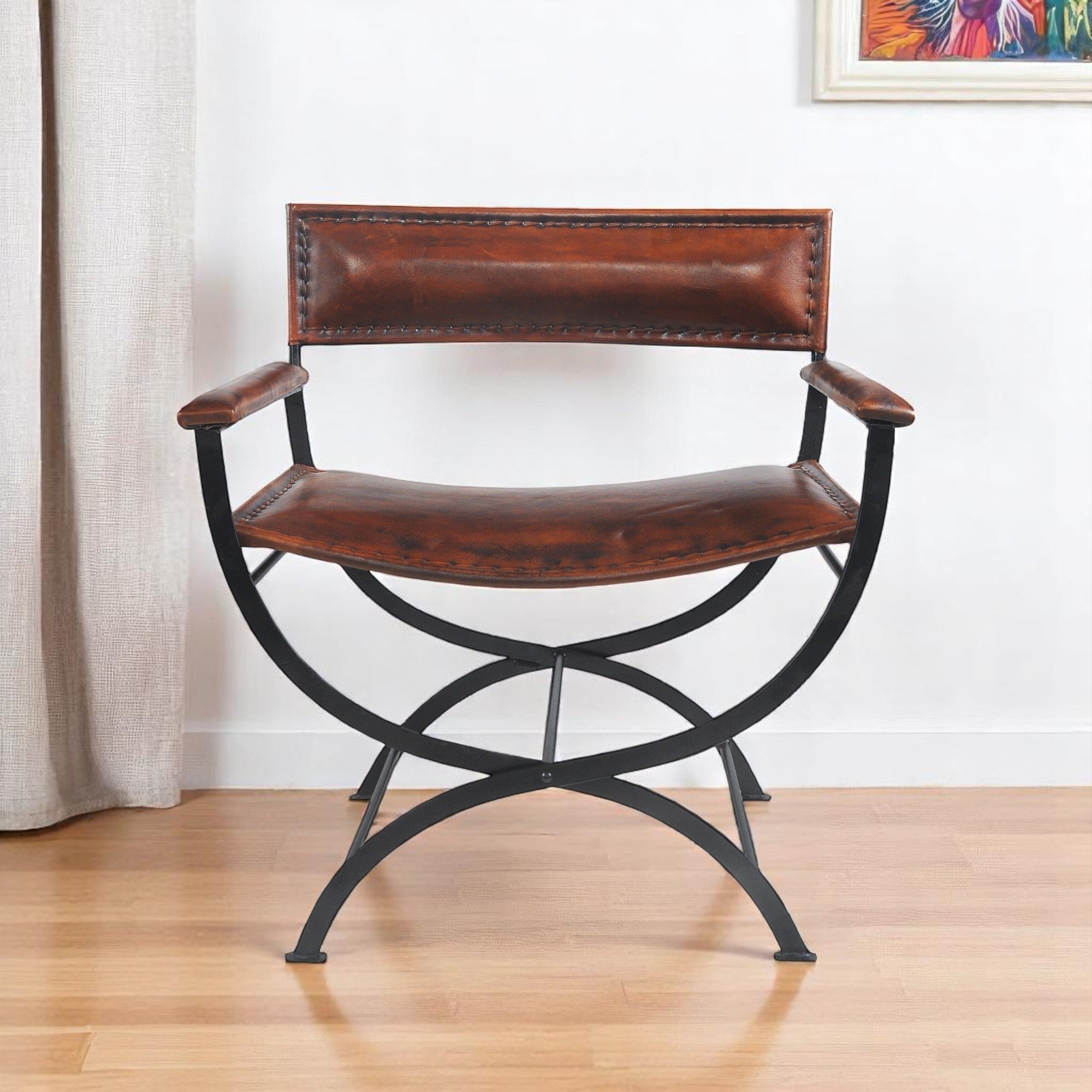 29" Brown and Black Leather Director's Chair