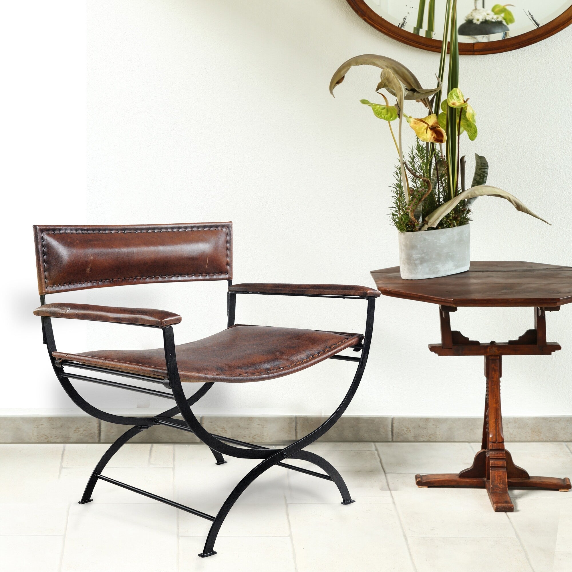29" Brown and Black Leather Director's Chair