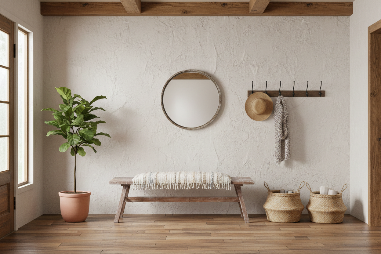 50" Brown Wood Cotton Cloth Bench