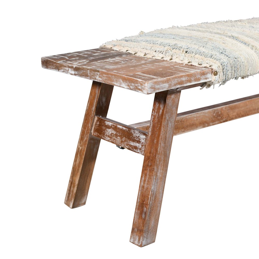 50" Brown Wood Cotton Cloth Bench