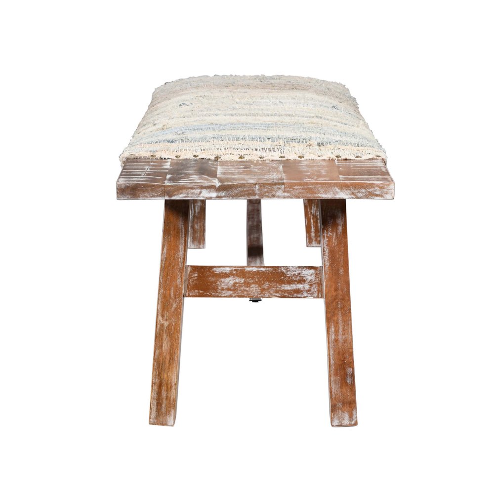 50" Brown Wood Cotton Cloth Bench