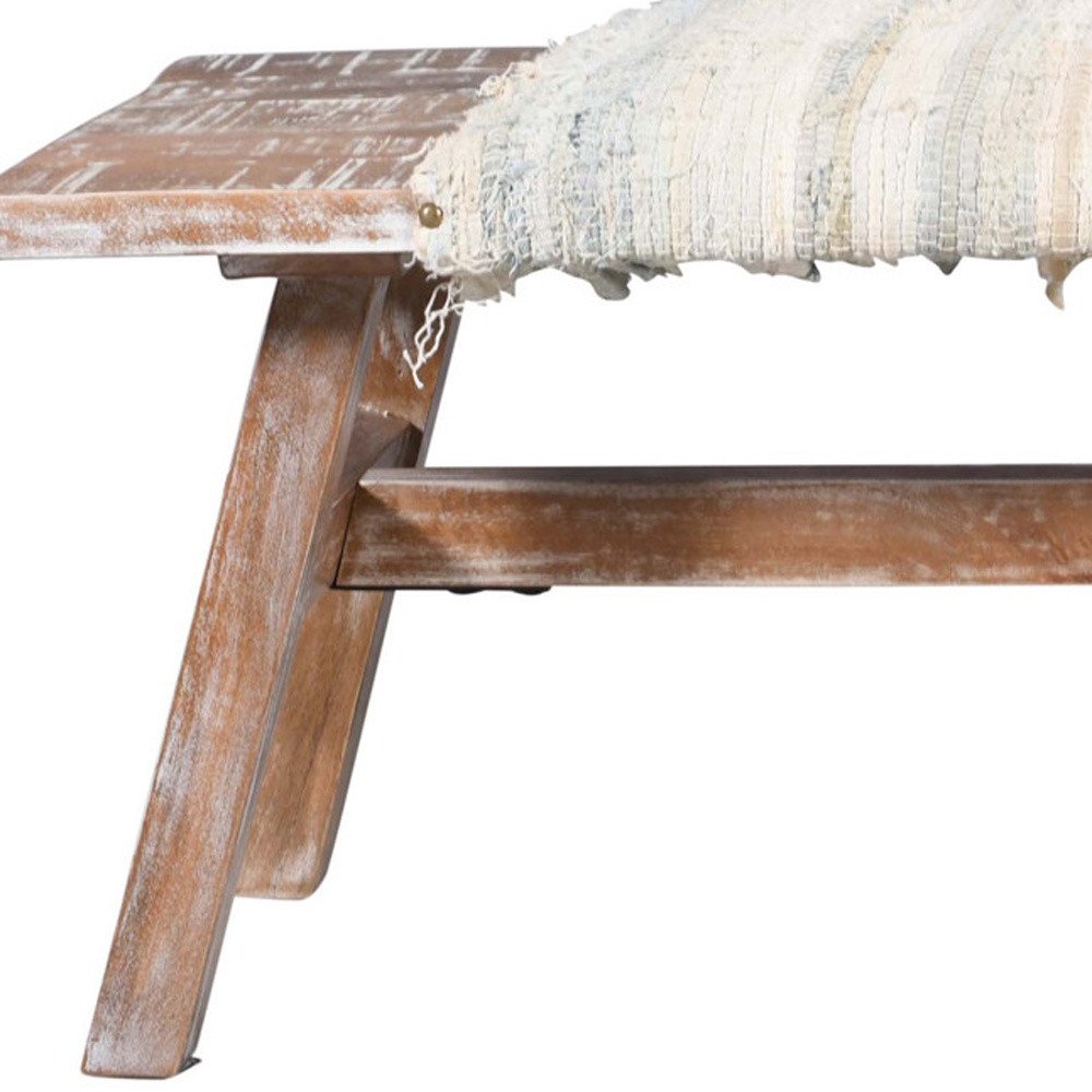 50" Brown Wood Cotton Cloth Bench