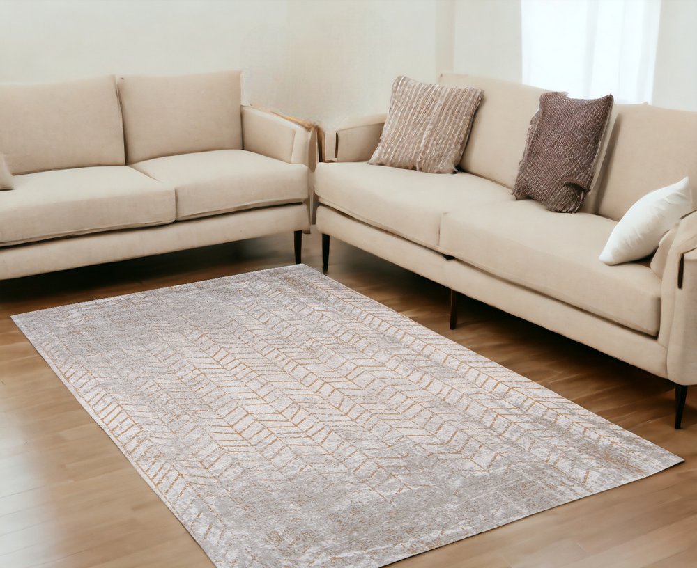 Distressed Gray and Yellow Chevron Area Rug