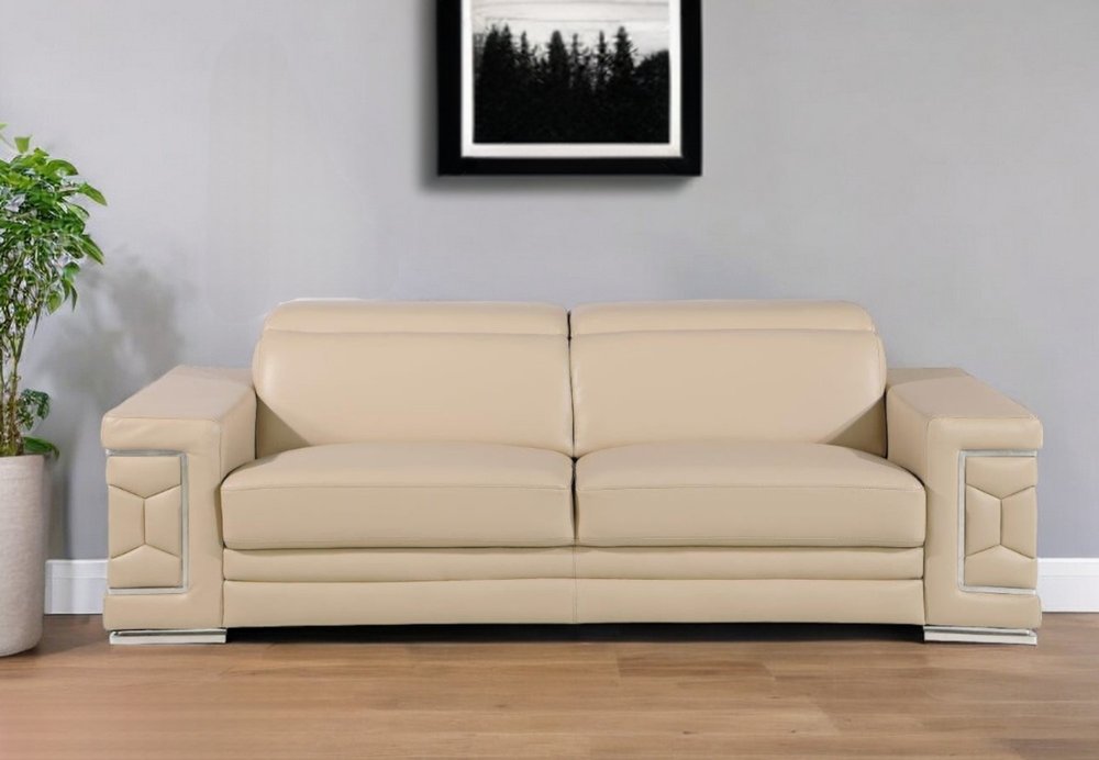89" Geometric Leather Sofa